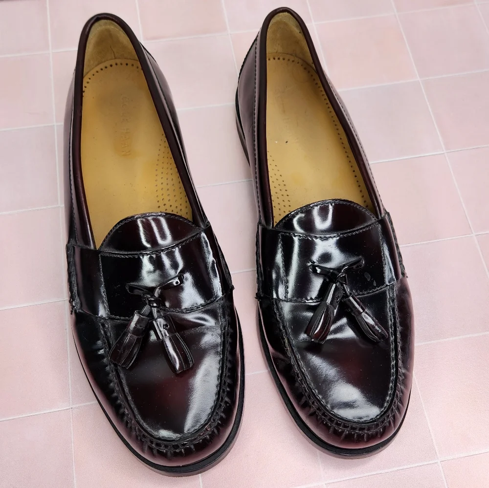 Cole Haan Mens Pinch Tassel Closed Toe Penny Loafer, Burgundy